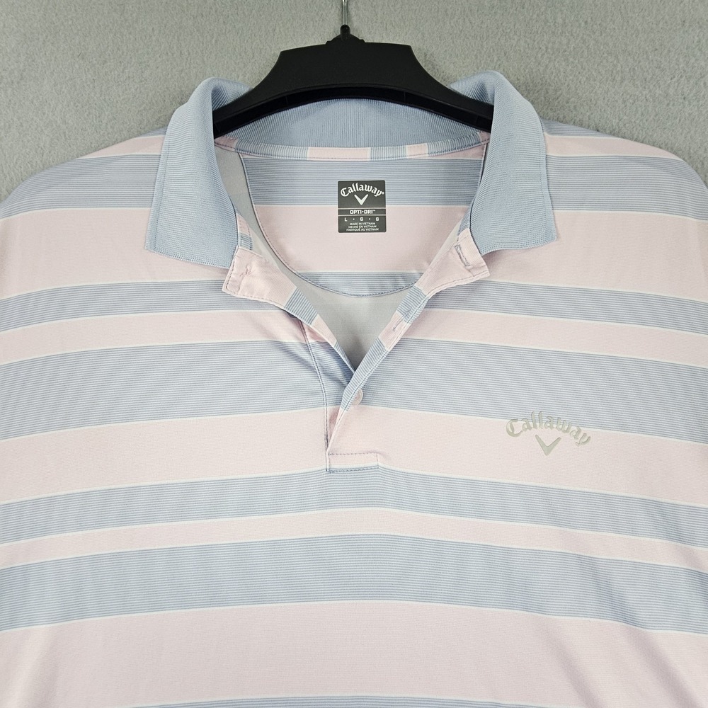 Callaway Shirt Men large Pink Opti Dri Golf Polo Striped
